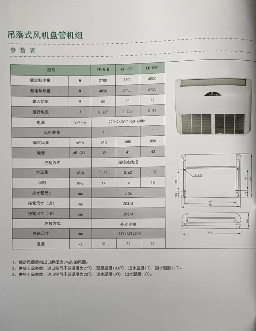 吊落式風機盤管，坐吊式空調(diào)器，生產(chǎn)廠家參數(shù)/規(guī)格(圖1)